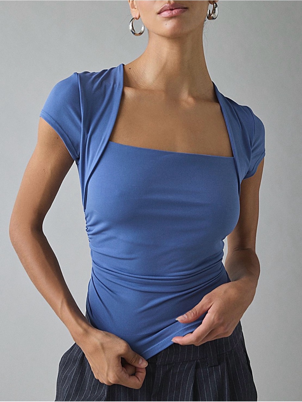 Urban Outfitters Blue Cropped Cap Sleeve Shrug Top